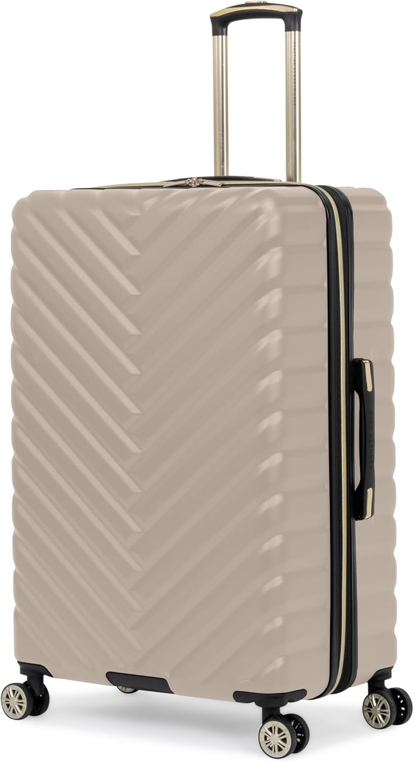 REACTION Madison Square Lightweight Hardside Chevron Expandable Spinner Luggage, Black, 2-Piece (20" Carry On + Tote)