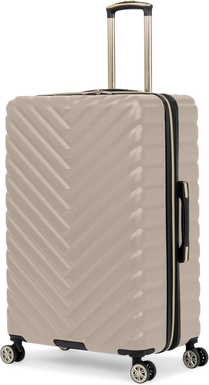 REACTION Madison Square Lightweight Hardside Chevron Expandable Spinner Luggage, Black, 2-Piece (20" Carry On + Tote)