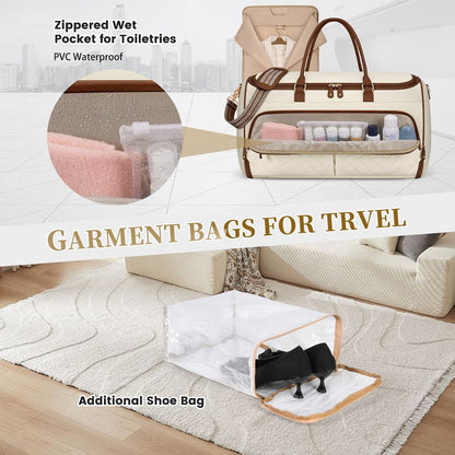 Garment Bags for Travel Women Convertible Garment Duffle Bag for Hanging Clothes, Large Carry On Garment Bag with Shoe Bag & Wet Pocket, Foldable Dress Suit Business Travel Weekender Bags