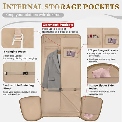 Garment Bags for Travel Women Convertible Garment Duffle Bag for Hanging Clothes, Large Carry On Garment Bag with Shoe Bag & Wet Pocket, Foldable Dress Suit Business Travel Weekender Bags