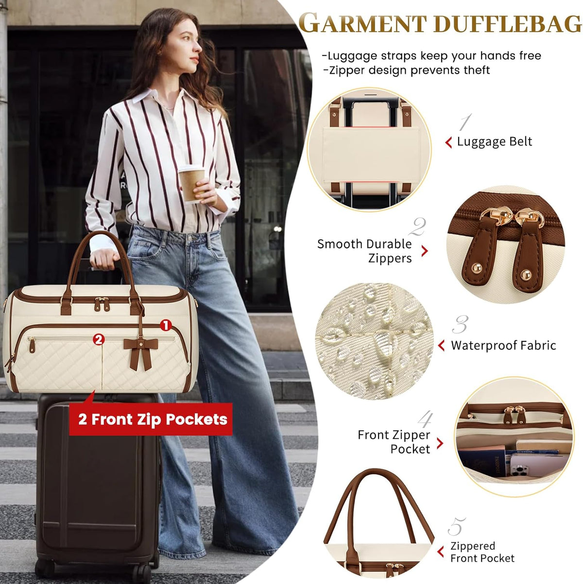 Garment Bags for Travel Women Convertible Garment Duffle Bag for Hanging Clothes, Large Carry On Garment Bag with Shoe Bag & Wet Pocket, Foldable Dress Suit Business Travel Weekender Bags