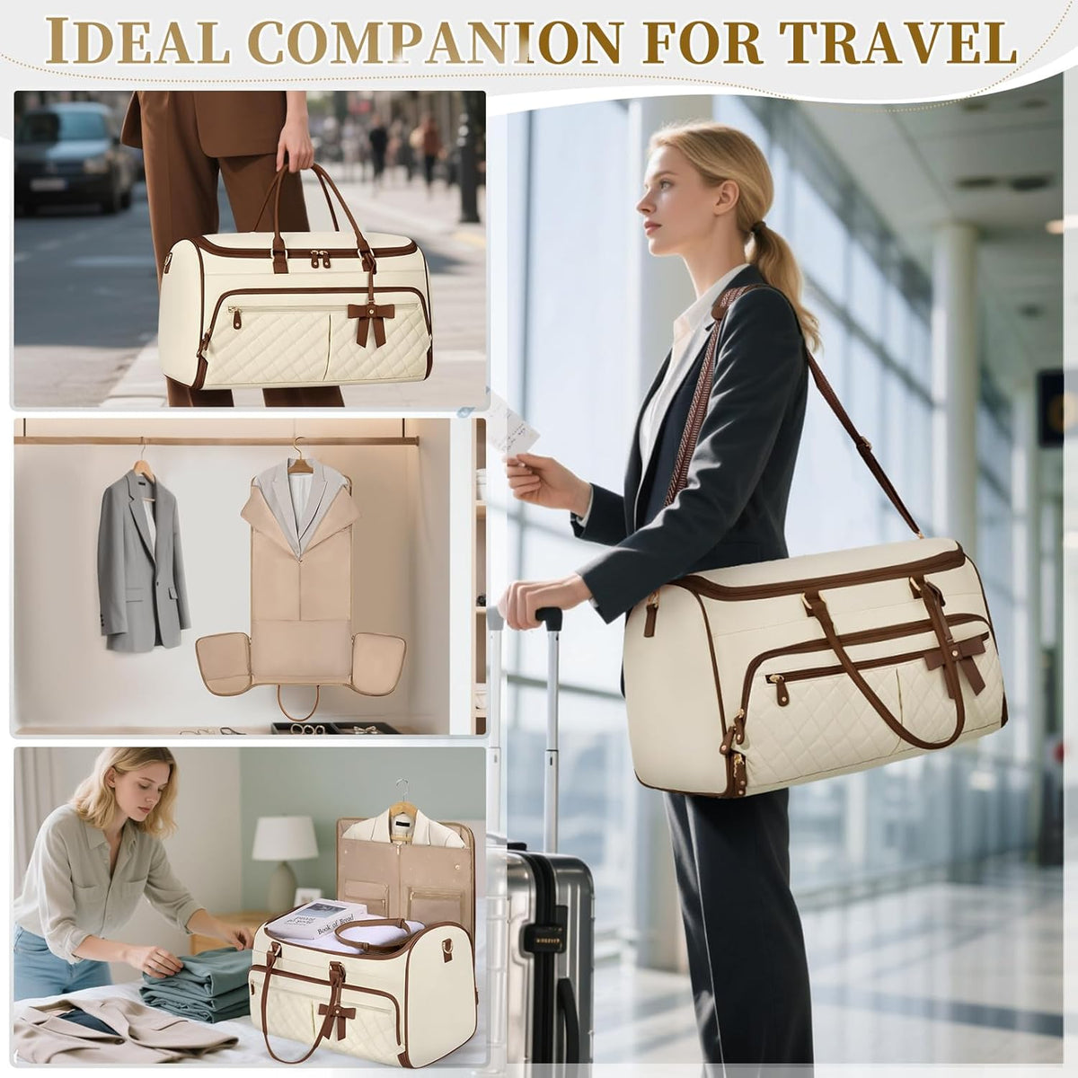 Garment Bags for Travel Women Convertible Garment Duffle Bag for Hanging Clothes, Large Carry On Garment Bag with Shoe Bag & Wet Pocket, Foldable Dress Suit Business Travel Weekender Bags