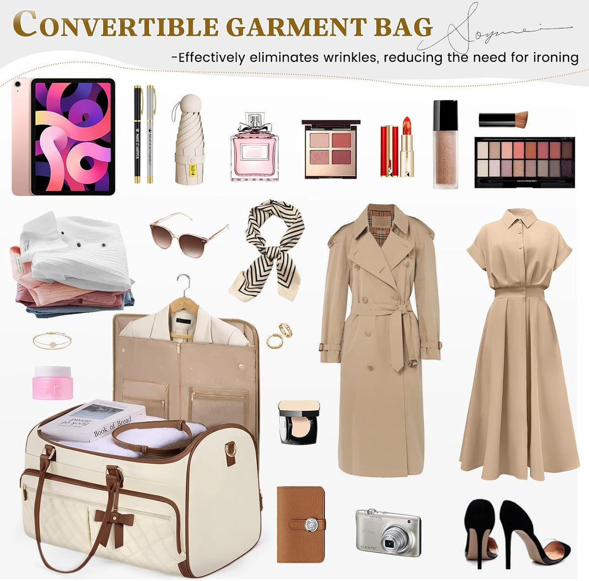Garment Bags for Travel Women Convertible Garment Duffle Bag for Hanging Clothes, Large Carry On Garment Bag with Shoe Bag & Wet Pocket, Foldable Dress Suit Business Travel Weekender Bags