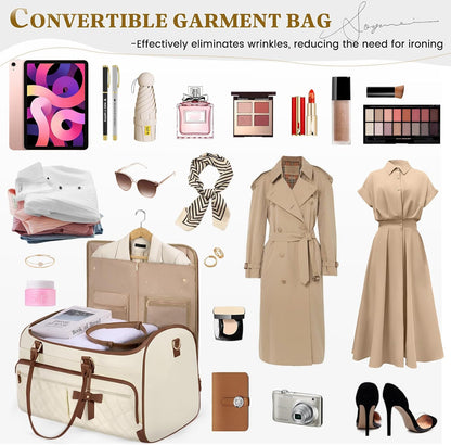 Garment Bags for Travel Women Convertible Garment Duffle Bag for Hanging Clothes, Large Carry On Garment Bag with Shoe Bag & Wet Pocket, Foldable Dress Suit Business Travel Weekender Bags