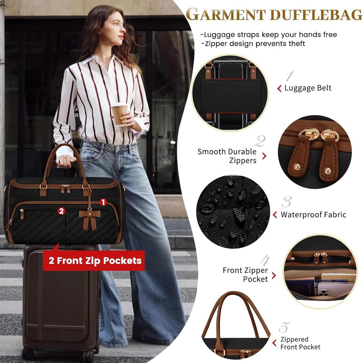 Garment Bags for Travel Women Convertible Garment Duffle Bag for Hanging Clothes, Large Carry On Garment Bag with Shoe Bag & Wet Pocket, Foldable Dress Suit Business Travel Weekender Bags