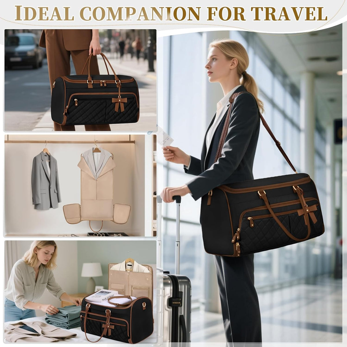Garment Bags for Travel Women Convertible Garment Duffle Bag for Hanging Clothes, Large Carry On Garment Bag with Shoe Bag & Wet Pocket, Foldable Dress Suit Business Travel Weekender Bags