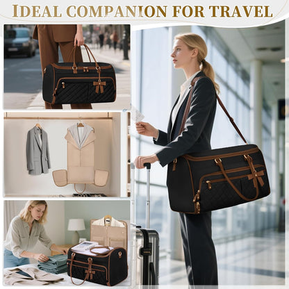 Garment Bags for Travel Women Convertible Garment Duffle Bag for Hanging Clothes, Large Carry On Garment Bag with Shoe Bag & Wet Pocket, Foldable Dress Suit Business Travel Weekender Bags
