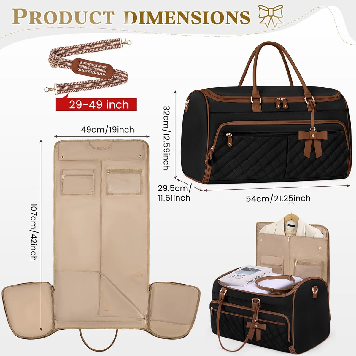 Garment Bags for Travel Women Convertible Garment Duffle Bag for Hanging Clothes, Large Carry On Garment Bag with Shoe Bag & Wet Pocket, Foldable Dress Suit Business Travel Weekender Bags