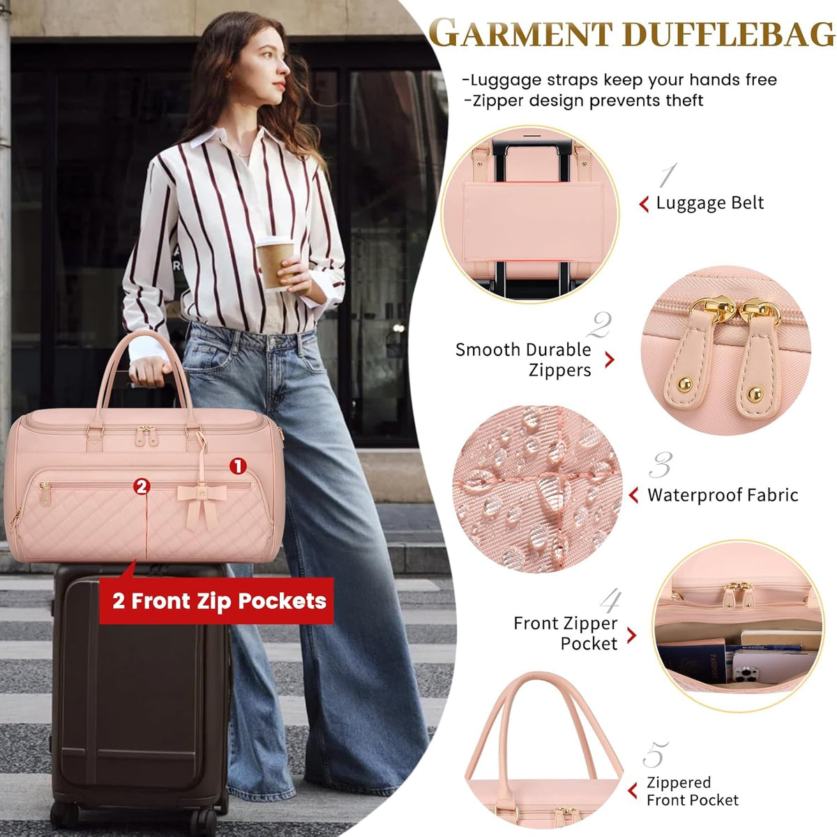 Garment Bags for Travel Women Convertible Garment Duffle Bag for Hanging Clothes, Large Carry On Garment Bag with Shoe Bag & Wet Pocket, Foldable Dress Suit Business Travel Weekender Bags