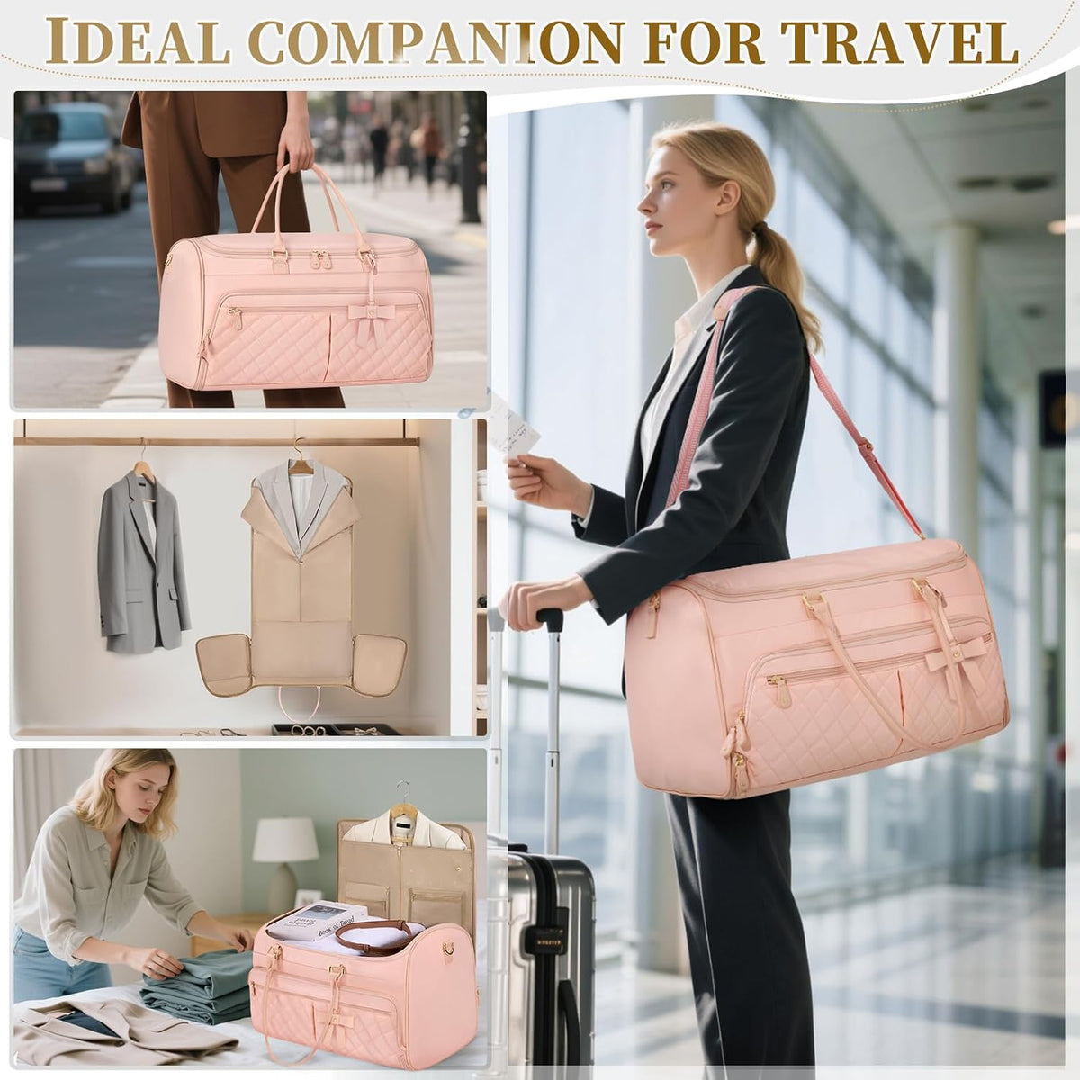 Garment Bags for Travel Women Convertible Garment Duffle Bag for Hanging Clothes, Large Carry On Garment Bag with Shoe Bag & Wet Pocket, Foldable Dress Suit Business Travel Weekender Bags
