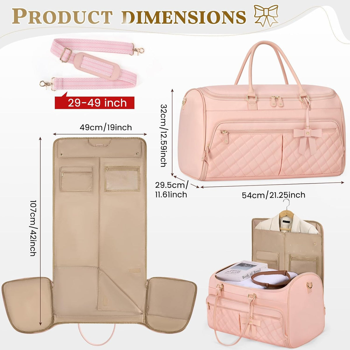 Garment Bags for Travel Women Convertible Garment Duffle Bag for Hanging Clothes, Large Carry On Garment Bag with Shoe Bag & Wet Pocket, Foldable Dress Suit Business Travel Weekender Bags