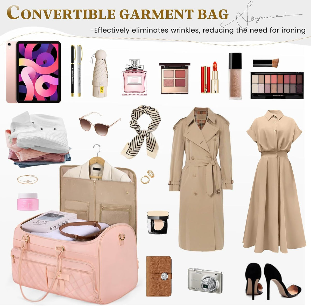 Garment Bags for Travel Women Convertible Garment Duffle Bag for Hanging Clothes, Large Carry On Garment Bag with Shoe Bag & Wet Pocket, Foldable Dress Suit Business Travel Weekender Bags