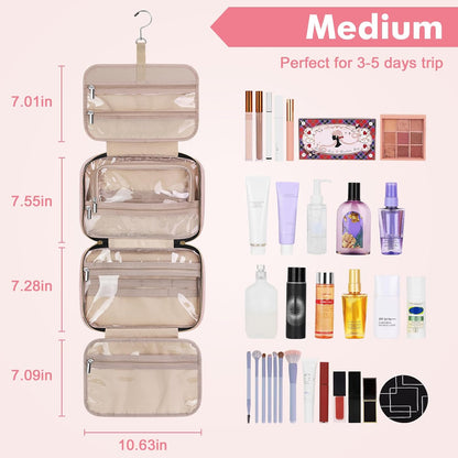 Toiletry Bag for Women, Hanging Travel Toiletry Bag with Jewelry Organizer Compartment Large Makeup Bag, PVC Waterproof Cosmetic Travel Bag for Travel Business Trips Camping Bathroom, Pink