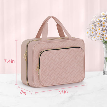 Toiletry Bag for Women, Hanging Travel Toiletry Bag with Jewelry Organizer Compartment Large Makeup Bag, PVC Waterproof Cosmetic Travel Bag for Travel Business Trips Camping Bathroom, Pink
