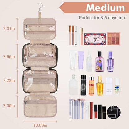 Toiletry Bag for Women, Hanging Travel Toiletry Bag with Jewelry Organizer Compartment Large Makeup Bag, PVC Waterproof Cosmetic Travel Bag for Travel Business Trips Camping Bathroom, Pink