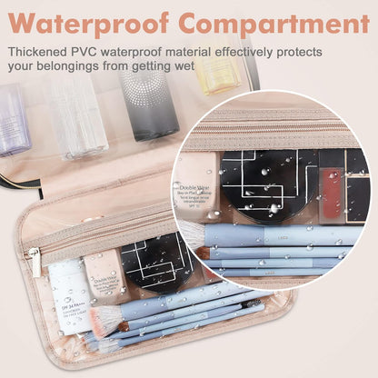 Toiletry Bag for Women, Hanging Travel Toiletry Bag with Jewelry Organizer Compartment Large Makeup Bag, PVC Waterproof Cosmetic Travel Bag for Travel Business Trips Camping Bathroom, Pink
