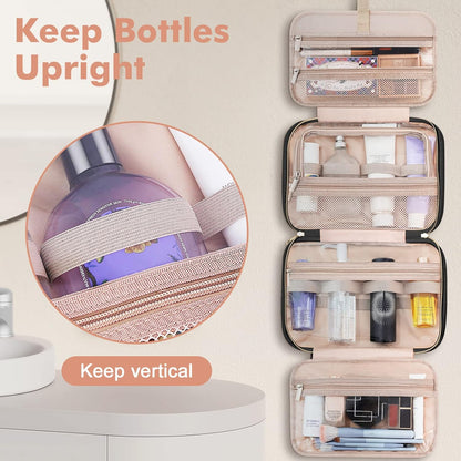 Toiletry Bag for Women, Hanging Travel Toiletry Bag with Jewelry Organizer Compartment Large Makeup Bag, PVC Waterproof Cosmetic Travel Bag for Travel Business Trips Camping Bathroom, Pink