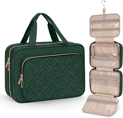 Toiletry Bag for Women, Hanging Travel Toiletry Bag with Jewelry Organizer Compartment Large Makeup Bag, PVC Waterproof Cosmetic Travel Bag for Travel Business Trips Camping Bathroom, Pink