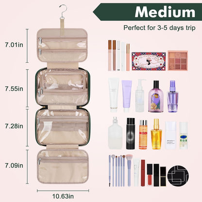 Toiletry Bag for Women, Hanging Travel Toiletry Bag with Jewelry Organizer Compartment Large Makeup Bag, PVC Waterproof Cosmetic Travel Bag for Travel Business Trips Camping Bathroom, Pink