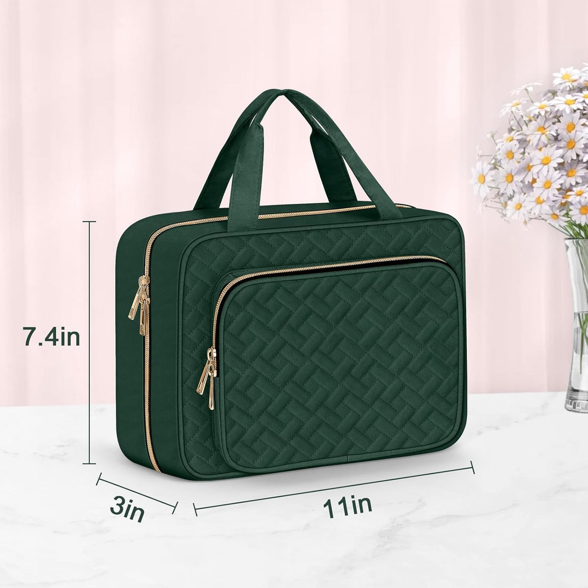 Toiletry Bag for Women, Hanging Travel Toiletry Bag with Jewelry Organizer Compartment Large Makeup Bag, PVC Waterproof Cosmetic Travel Bag for Travel Business Trips Camping Bathroom, Pink