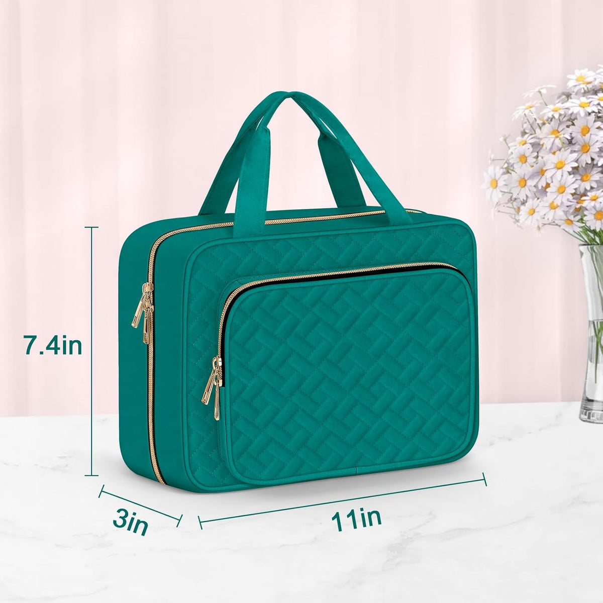 Toiletry Bag for Women, Hanging Travel Toiletry Bag with Jewelry Organizer Compartment Large Makeup Bag, PVC Waterproof Cosmetic Travel Bag for Travel Business Trips Camping Bathroom, Pink