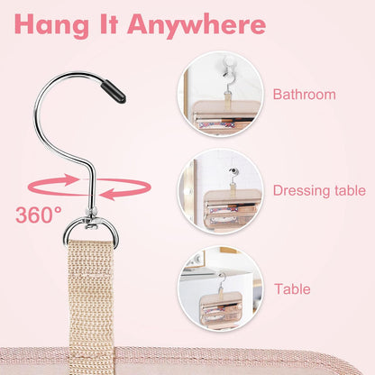 Toiletry Bag for Women, Hanging Travel Toiletry Bag with Jewelry Organizer Compartment Large Makeup Bag, PVC Waterproof Cosmetic Travel Bag for Travel Business Trips Camping Bathroom, Pink