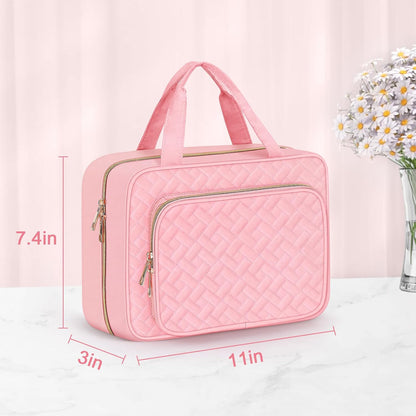 Toiletry Bag for Women, Hanging Travel Toiletry Bag with Jewelry Organizer Compartment Large Makeup Bag, PVC Waterproof Cosmetic Travel Bag for Travel Business Trips Camping Bathroom, Pink