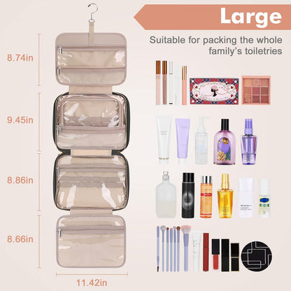 Toiletry Bag for Women, Hanging Travel Toiletry Bag with Jewelry Organizer Compartment Large Makeup Bag, PVC Waterproof Cosmetic Travel Bag for Travel Business Trips Camping Bathroom, Pink