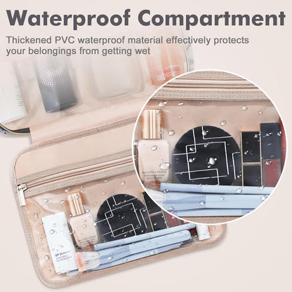 Toiletry Bag for Women, Hanging Travel Toiletry Bag with Jewelry Organizer Compartment Large Makeup Bag, PVC Waterproof Cosmetic Travel Bag for Travel Business Trips Camping Bathroom, Pink