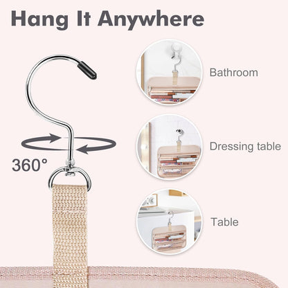Toiletry Bag for Women, Hanging Travel Toiletry Bag with Jewelry Organizer Compartment Large Makeup Bag, PVC Waterproof Cosmetic Travel Bag for Travel Business Trips Camping Bathroom, Pink