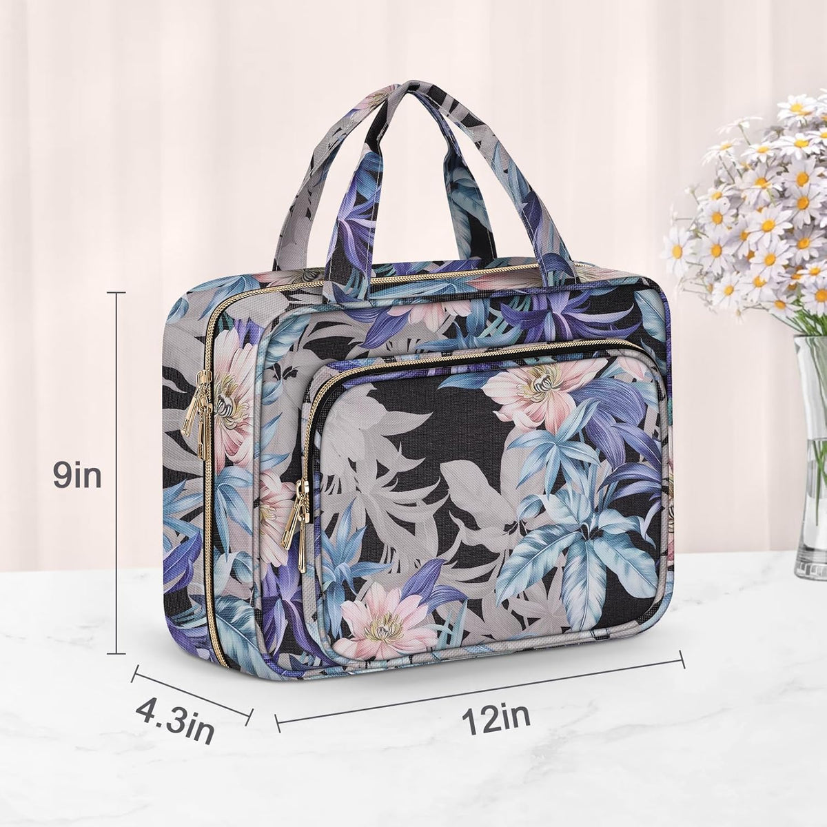 Toiletry Bag for Women, Hanging Travel Toiletry Bag with Jewelry Organizer Compartment Large Makeup Bag, PVC Waterproof Cosmetic Travel Bag for Travel Business Trips Camping Bathroom, Pink