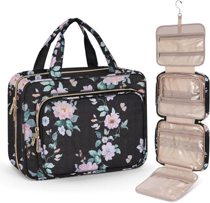 Toiletry Bag for Women, Hanging Travel Toiletry Bag with Jewelry Organizer Compartment Large Makeup Bag, PVC Waterproof Cosmetic Travel Bag for Travel Business Trips Camping Bathroom, Pink