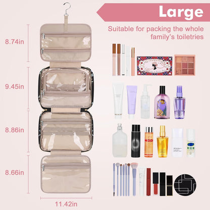 Toiletry Bag for Women, Hanging Travel Toiletry Bag with Jewelry Organizer Compartment Large Makeup Bag, PVC Waterproof Cosmetic Travel Bag for Travel Business Trips Camping Bathroom, Pink