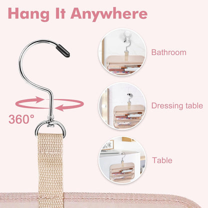 Toiletry Bag for Women, Hanging Travel Toiletry Bag with Jewelry Organizer Compartment Large Makeup Bag, PVC Waterproof Cosmetic Travel Bag for Travel Business Trips Camping Bathroom, Pink