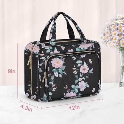 Toiletry Bag for Women, Hanging Travel Toiletry Bag with Jewelry Organizer Compartment Large Makeup Bag, PVC Waterproof Cosmetic Travel Bag for Travel Business Trips Camping Bathroom, Pink