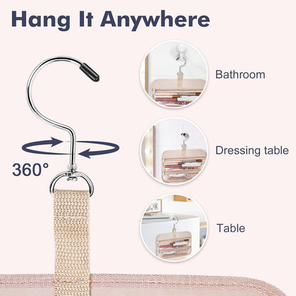 Toiletry Bag for Women, Hanging Travel Toiletry Bag with Jewelry Organizer Compartment Large Makeup Bag, PVC Waterproof Cosmetic Travel Bag for Travel Business Trips Camping Bathroom, Pink