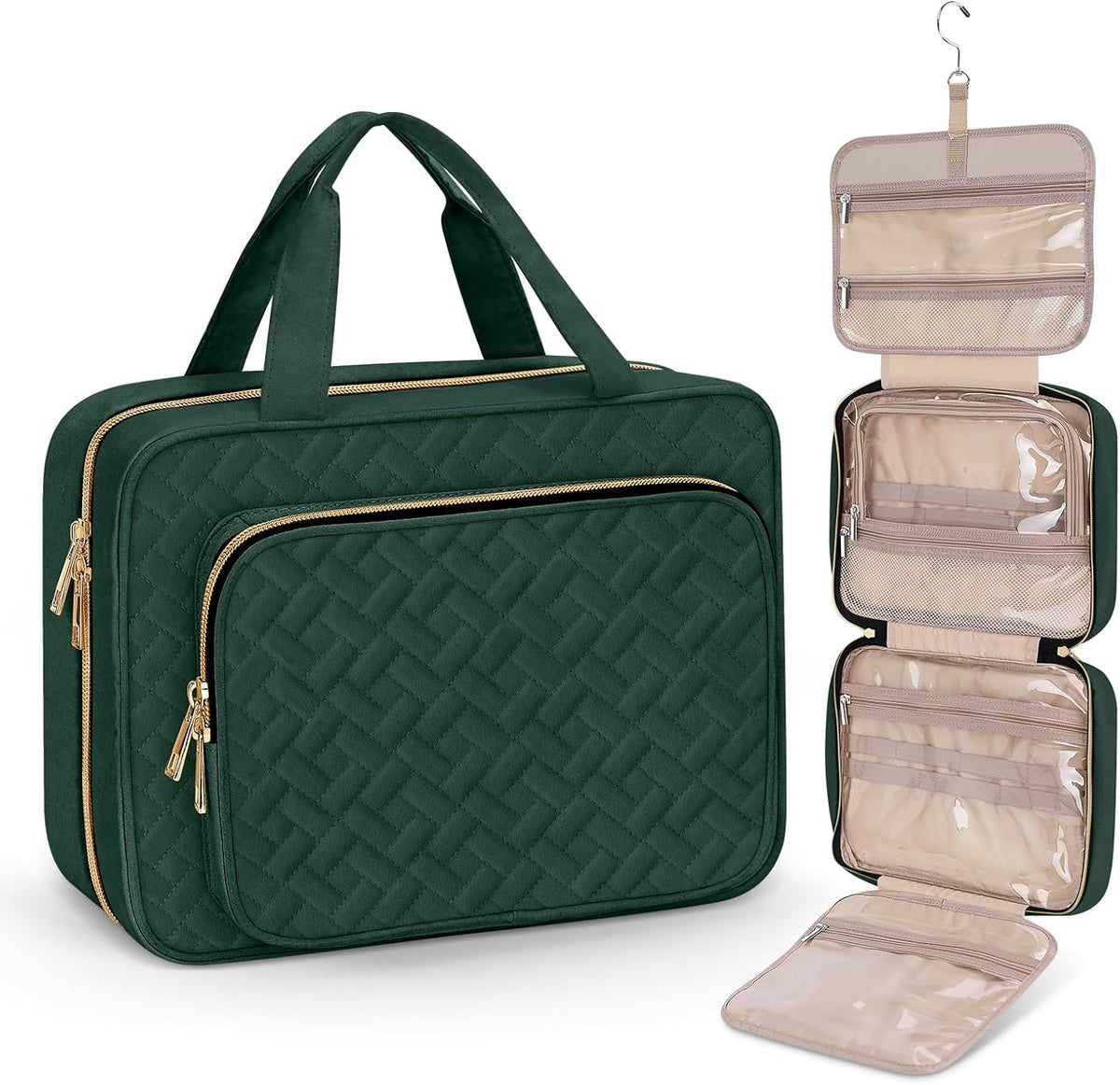 Toiletry Bag for Women, Hanging Travel Toiletry Bag with Jewelry Organizer Compartment Large Makeup Bag, PVC Waterproof Cosmetic Travel Bag for Travel Business Trips Camping Bathroom, Pink