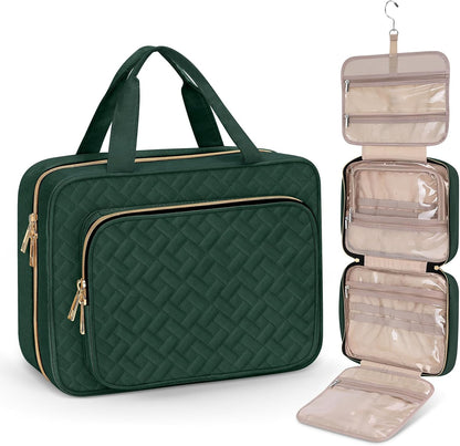 Toiletry Bag for Women, Hanging Travel Toiletry Bag with Jewelry Organizer Compartment Large Makeup Bag, PVC Waterproof Cosmetic Travel Bag for Travel Business Trips Camping Bathroom, Pink
