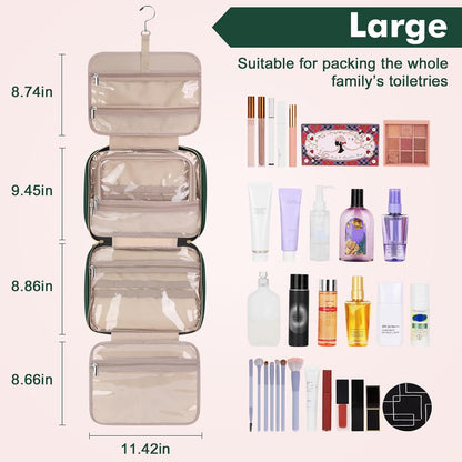 Toiletry Bag for Women, Hanging Travel Toiletry Bag with Jewelry Organizer Compartment Large Makeup Bag, PVC Waterproof Cosmetic Travel Bag for Travel Business Trips Camping Bathroom, Pink