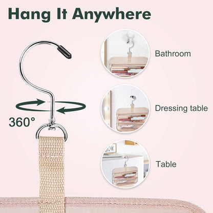 Toiletry Bag for Women, Hanging Travel Toiletry Bag with Jewelry Organizer Compartment Large Makeup Bag, PVC Waterproof Cosmetic Travel Bag for Travel Business Trips Camping Bathroom, Pink