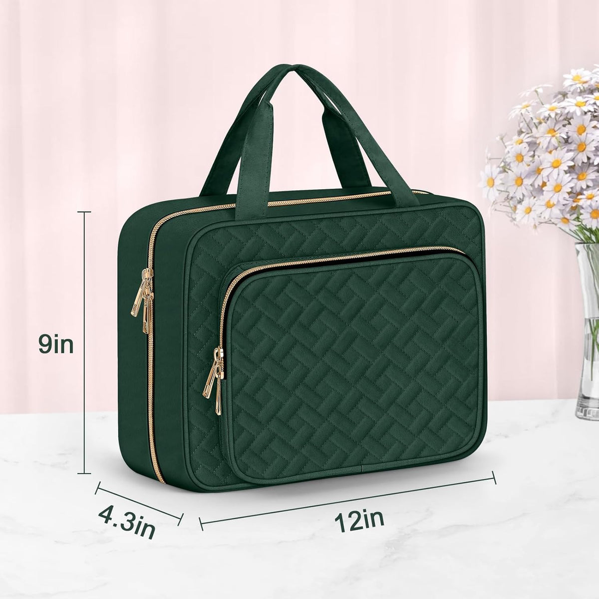 Toiletry Bag for Women, Hanging Travel Toiletry Bag with Jewelry Organizer Compartment Large Makeup Bag, PVC Waterproof Cosmetic Travel Bag for Travel Business Trips Camping Bathroom, Pink