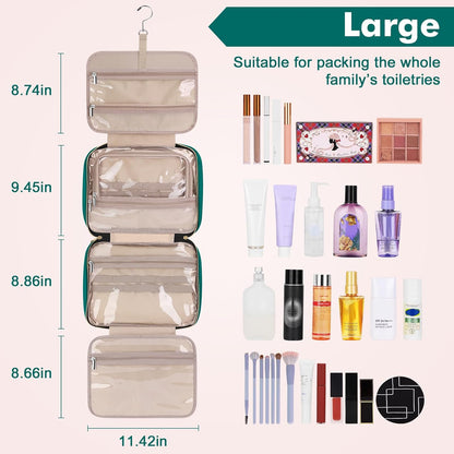 Toiletry Bag for Women, Hanging Travel Toiletry Bag with Jewelry Organizer Compartment Large Makeup Bag, PVC Waterproof Cosmetic Travel Bag for Travel Business Trips Camping Bathroom, Pink