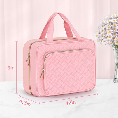 Toiletry Bag for Women, Hanging Travel Toiletry Bag with Jewelry Organizer Compartment Large Makeup Bag, PVC Waterproof Cosmetic Travel Bag for Travel Business Trips Camping Bathroom, Pink