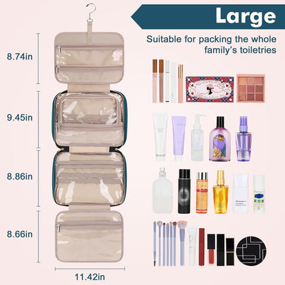 Toiletry Bag for Women, Hanging Travel Toiletry Bag with Jewelry Organizer Compartment Large Makeup Bag, PVC Waterproof Cosmetic Travel Bag for Travel Business Trips Camping Bathroom, Pink
