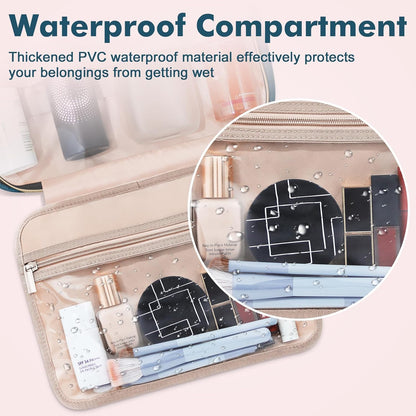 Toiletry Bag for Women, Hanging Travel Toiletry Bag with Jewelry Organizer Compartment Large Makeup Bag, PVC Waterproof Cosmetic Travel Bag for Travel Business Trips Camping Bathroom, Pink