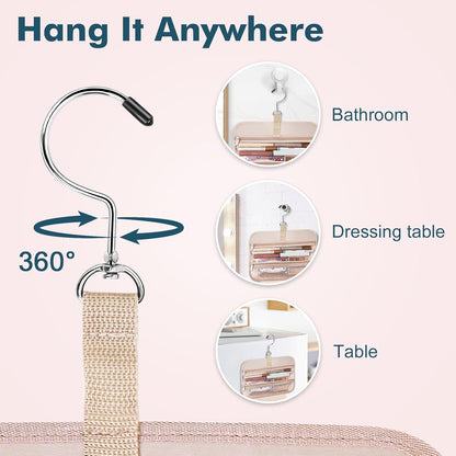Toiletry Bag for Women, Hanging Travel Toiletry Bag with Jewelry Organizer Compartment Large Makeup Bag, PVC Waterproof Cosmetic Travel Bag for Travel Business Trips Camping Bathroom, Pink