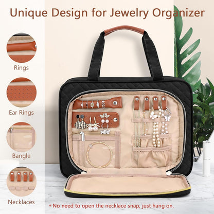 Toiletry Bag for Women, Hanging Travel Toiletry Bag with Jewelry Organizer Compartment Large Makeup Bag, PVC Waterproof Cosmetic Travel Bag for Travel Business Trips Camping Bathroom, Pink
