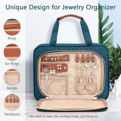 Toiletry Bag for Women, Hanging Travel Toiletry Bag with Jewelry Organizer Compartment Large Makeup Bag, PVC Waterproof Cosmetic Travel Bag for Travel Business Trips Camping Bathroom, Pink