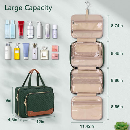 Toiletry Bag for Women, Hanging Travel Toiletry Bag with Jewelry Organizer Compartment Large Makeup Bag, PVC Waterproof Cosmetic Travel Bag for Travel Business Trips Camping Bathroom, Pink