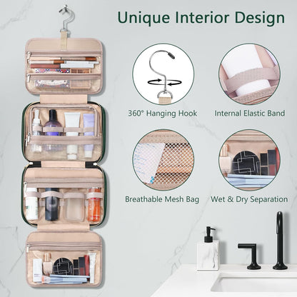 Toiletry Bag for Women, Hanging Travel Toiletry Bag with Jewelry Organizer Compartment Large Makeup Bag, PVC Waterproof Cosmetic Travel Bag for Travel Business Trips Camping Bathroom, Pink